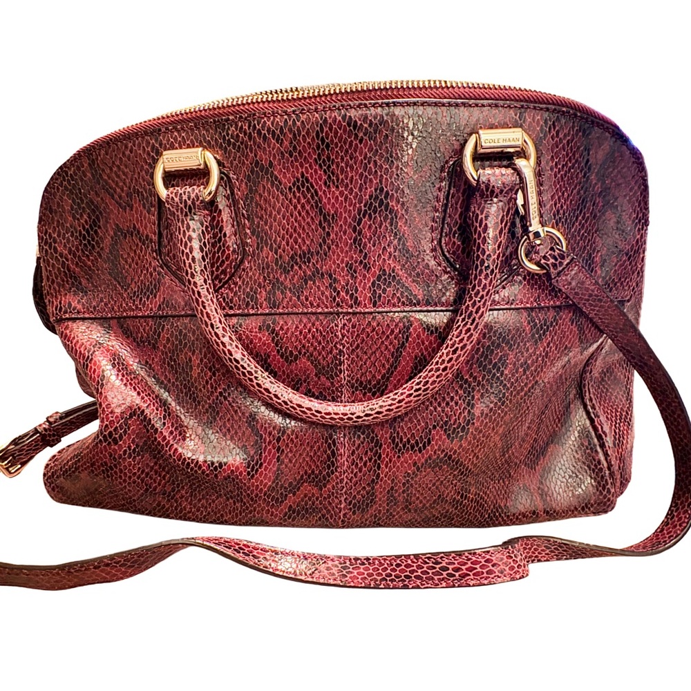 Cole Haan Burgundy Snake Print Satchel